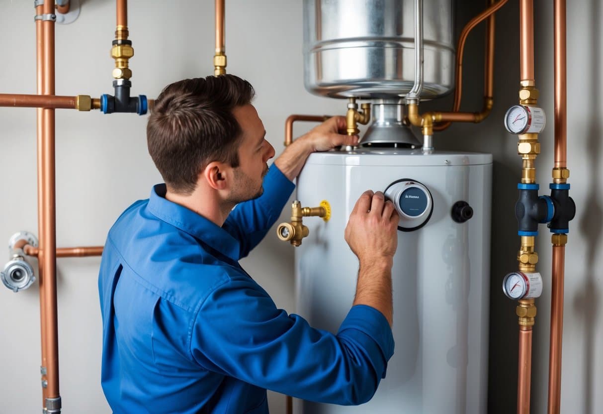 plumber repairing heater